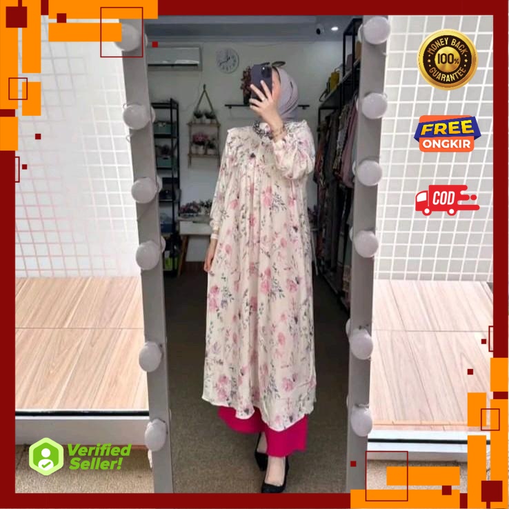 Setelan Tunik Wanita Rayon Crinkle Motif Jumbo