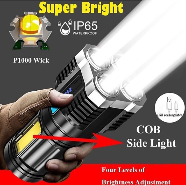 Senter Portable 4 LED + COB Light Super Terang L-S03 / Senter Penerang