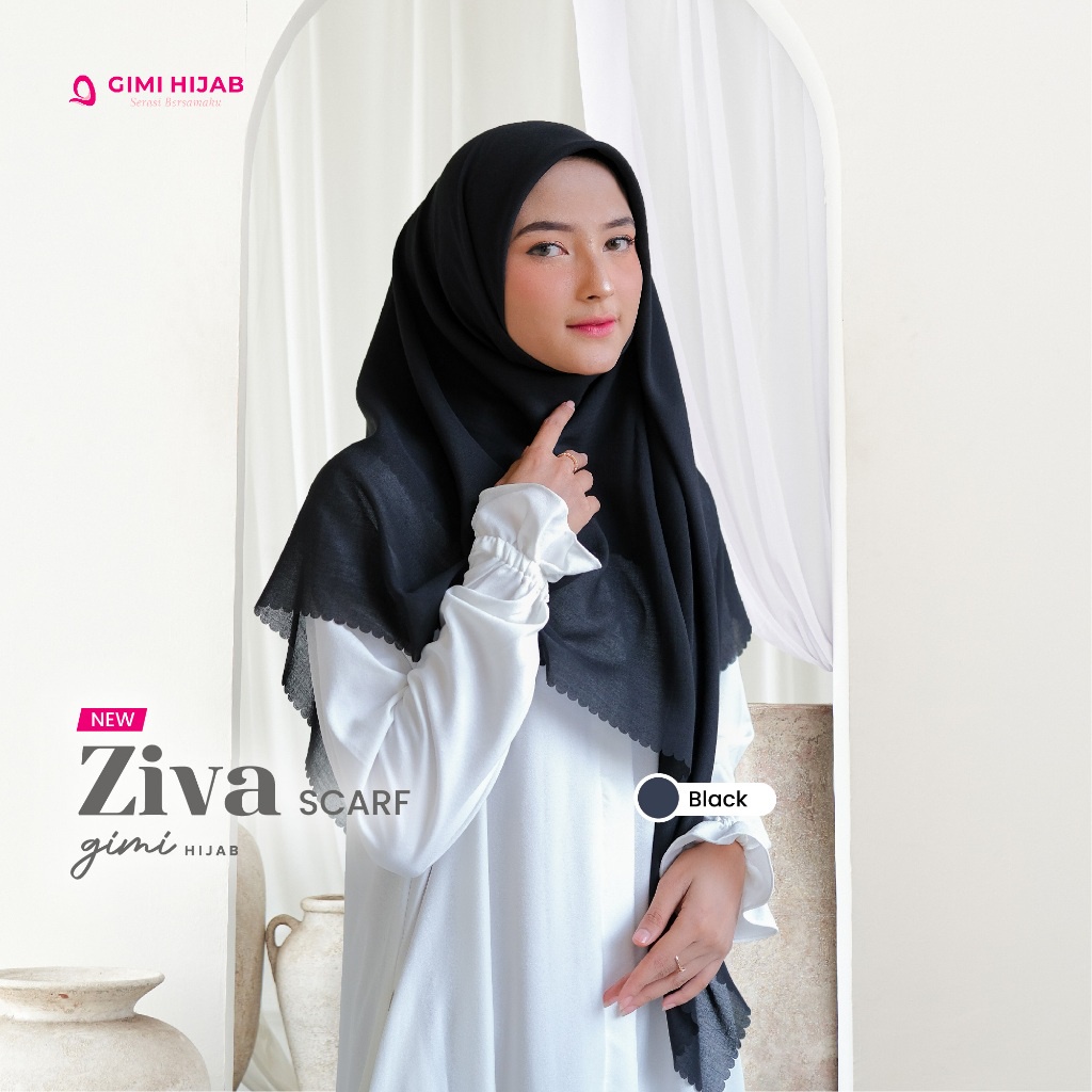 Gimi Hijab Ziva Scarf Premium Batch 1 - Scarf Premium Wanita Muslim Muslimah Hijab Segi Empat Basic Polos Terbaru Bahan Arabian Voile Warna Premium Kerudung Elegan Cantik Mewah Syari Kualitas Butik Best Seller-Black