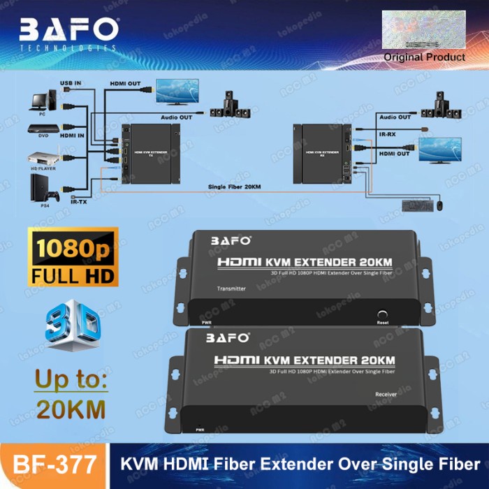 KVM HDMI Extender FO Fiber OPTIC Up to 20.000 Meter BF-377 BAFO 20KM