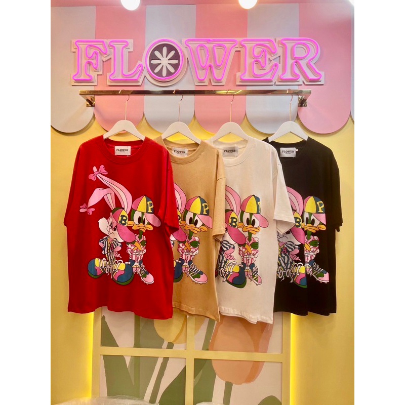 Kaos Pria Wanita Lengan Pendek Flower FL-047 Bugs Bunny T-Shirt Baju Import Bangkok Terbaru Kekinian
