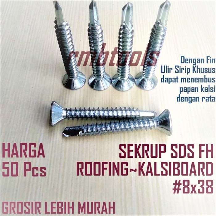 x50pcs 8x38 SEKRUP GRC SDS KALSIBOARD LIST PLANG GRC / ROOFING BAJA RINGAN / LISPLANG / CALCI SCREW