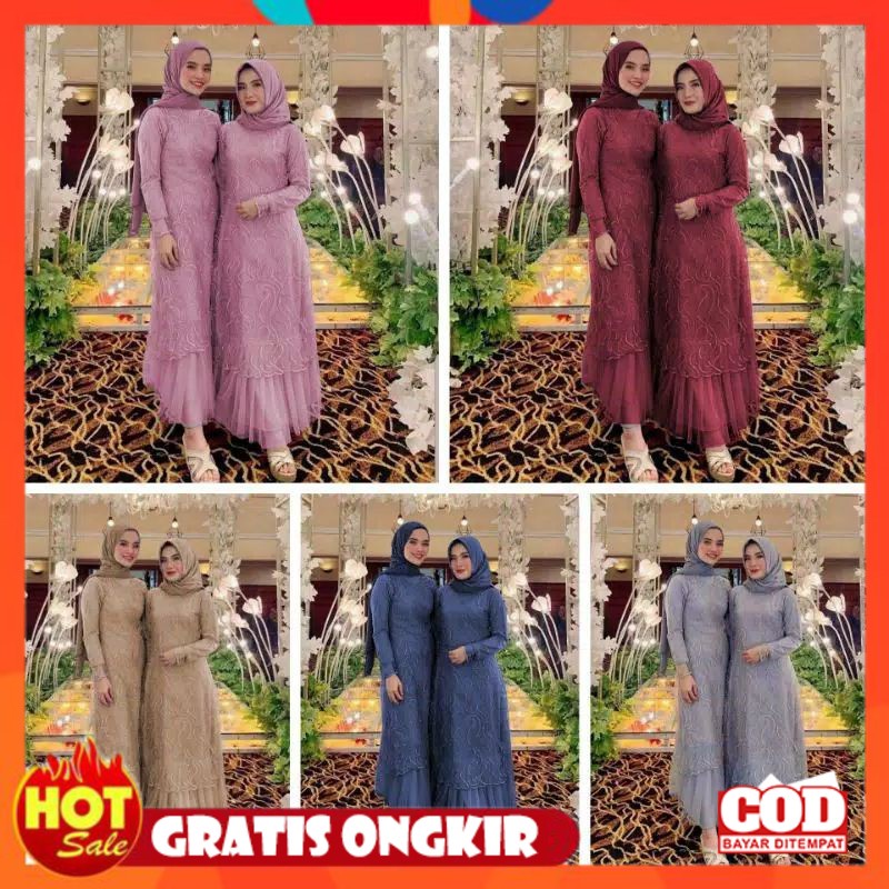 KAIN ADEM HALUS TEBAL / MAXI GERALDINE/MAXI BRUKAT TILE RUBY MUTIARA/GAMIS  BRUKAT TILLE/GAMIS MURAH