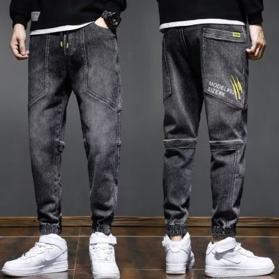 Celana Jeans Pria Celana Katun Overall Celana Kasual Longgar Pria Bermotif Baru untuk Kaki Kecil