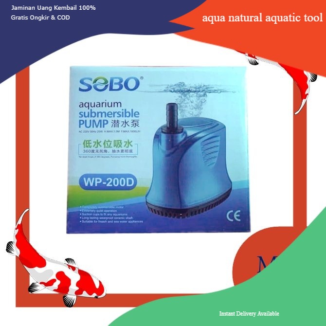aquarium kolam ikan pompa celup hidroponik water pump sobo wp 200 d