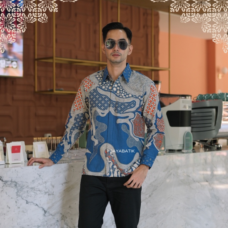 Kemeja Batik Pria Slimfit Premium Lengan Panjang Katun HEM Baju Kemeja Batik Solo Halus A10