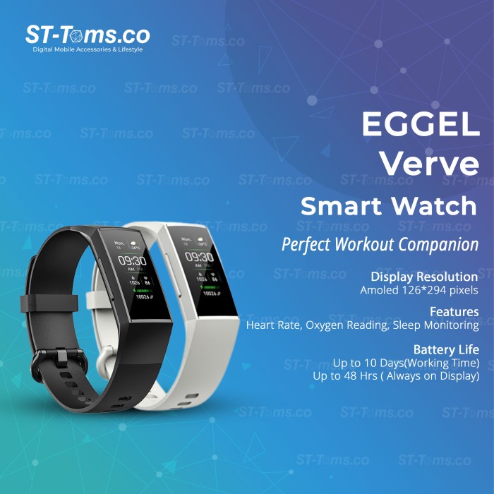 Eggel Verve Amoled Always on Heart Rate Oxygen Reading Smartwatch - Black