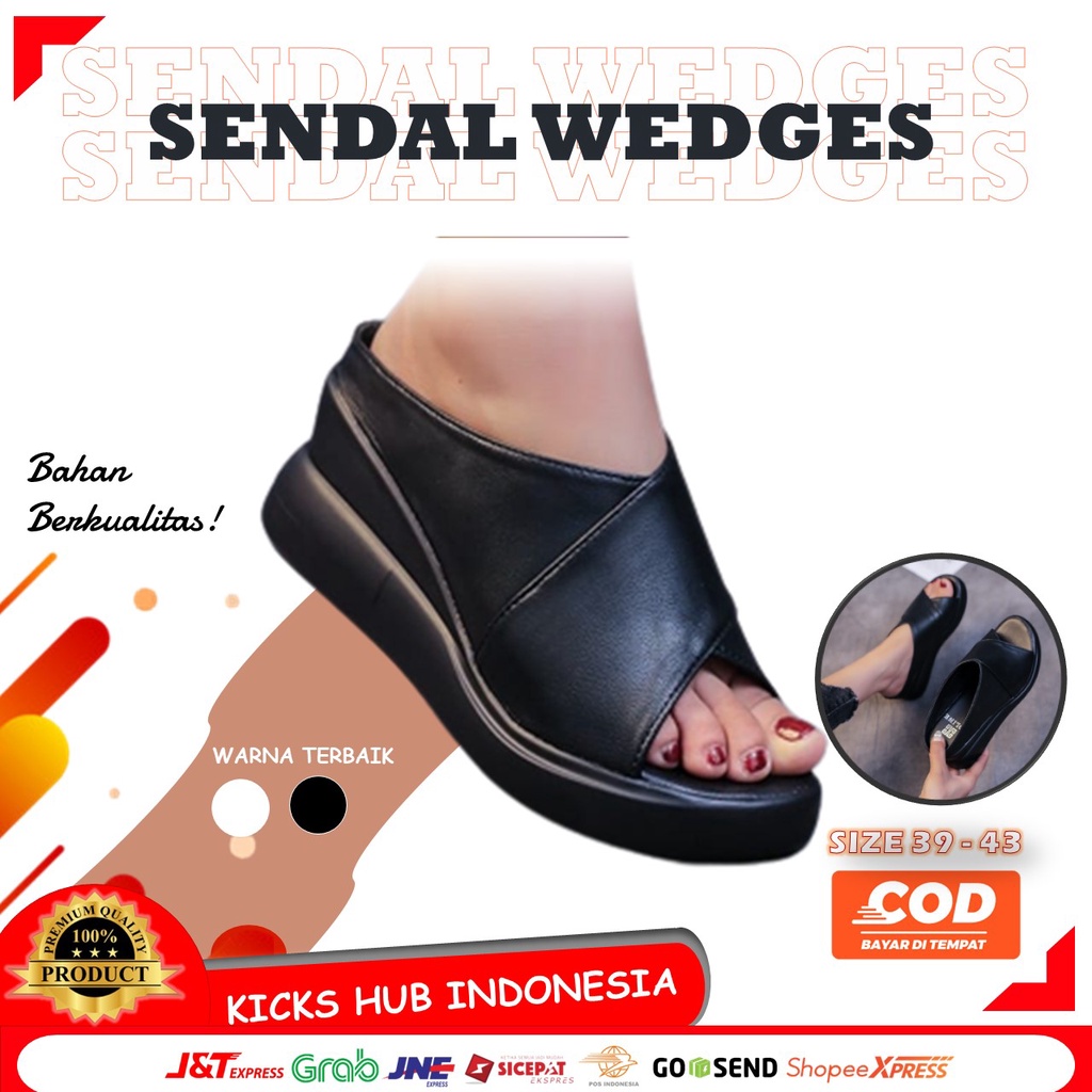 Sandal Wedges Slip On Wanita Korea Kasual Polos Warna Hitam Putih Size 37-40