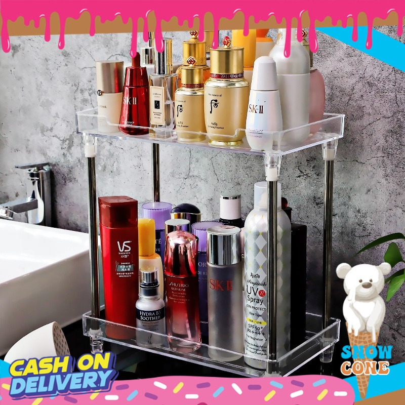 Rak Kosmetik Acrylic 2 dan 3 Tingkat Serbaguna / Rak  Make Up / Rak Penyimpanan Multifungsi