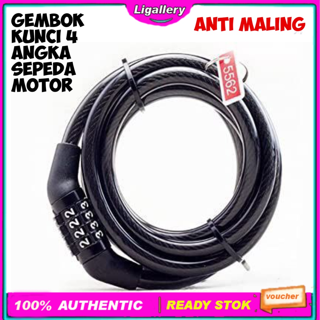 Gembok Kabel Kunci Sepeda Kombinasi Kode 4 Angka Kunci Gembok Helm Kode Cable Lock Sepeda Motor