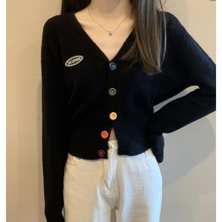 19A. *BEST PRODUK* F01 Cardigan korea kancing rainbow pelangi atasan outer top kardigan wanita pakai