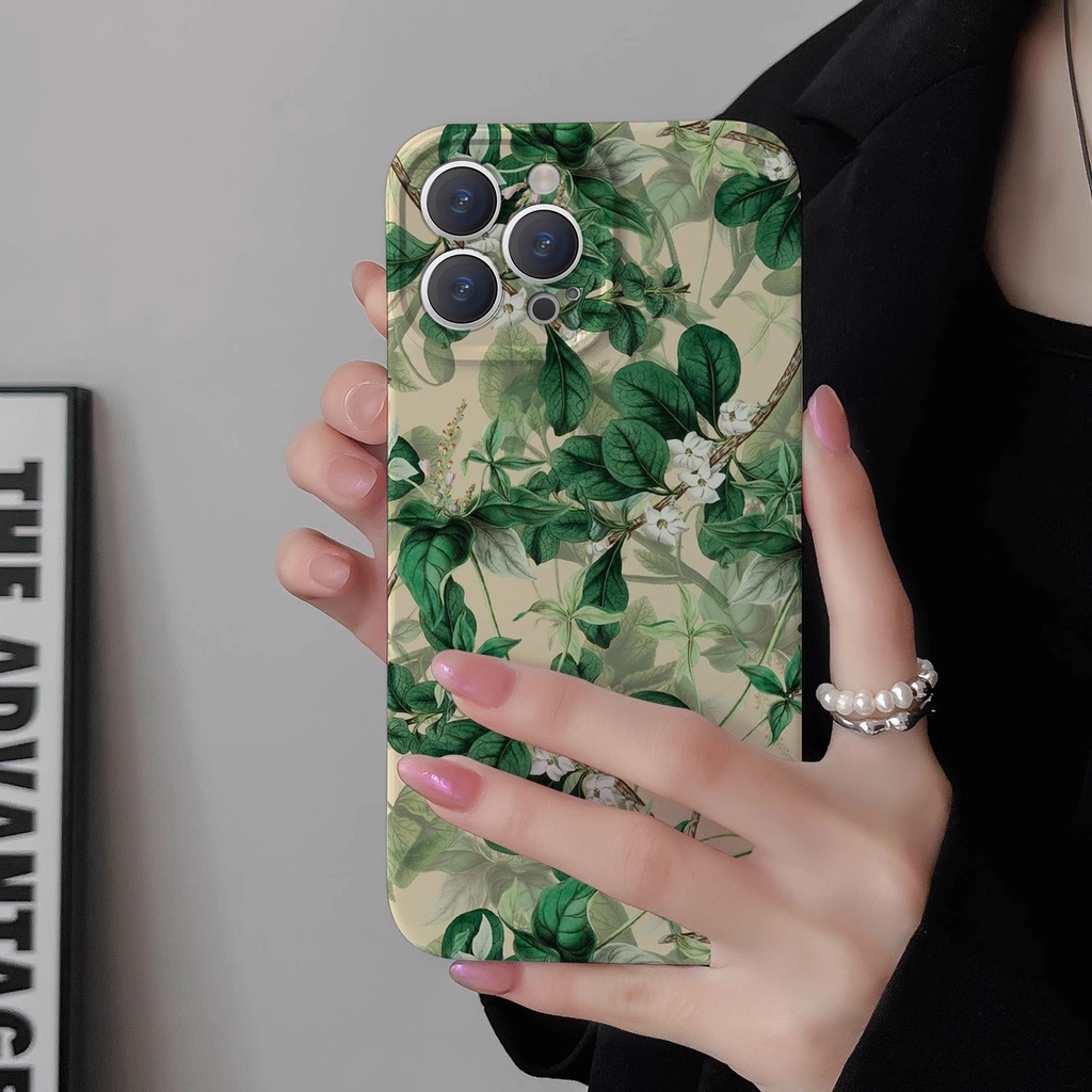 Full Screen Green Leaves Phone Case for Iphone 11 14 13 12  Pro Max XR X XS Max 6 6s 7 8 Plus Camera