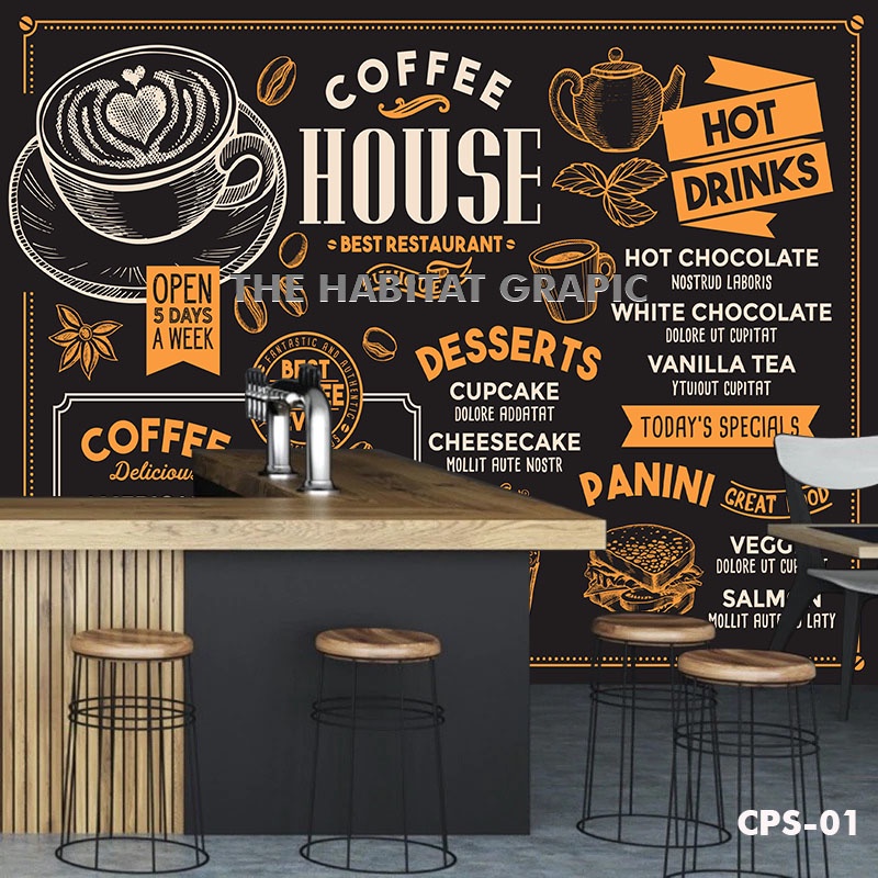 Wallpaper Dinding Custom 3d Tema Cafe 2 - coffee shop - wallpaper Dinding Murall Coffee cafe