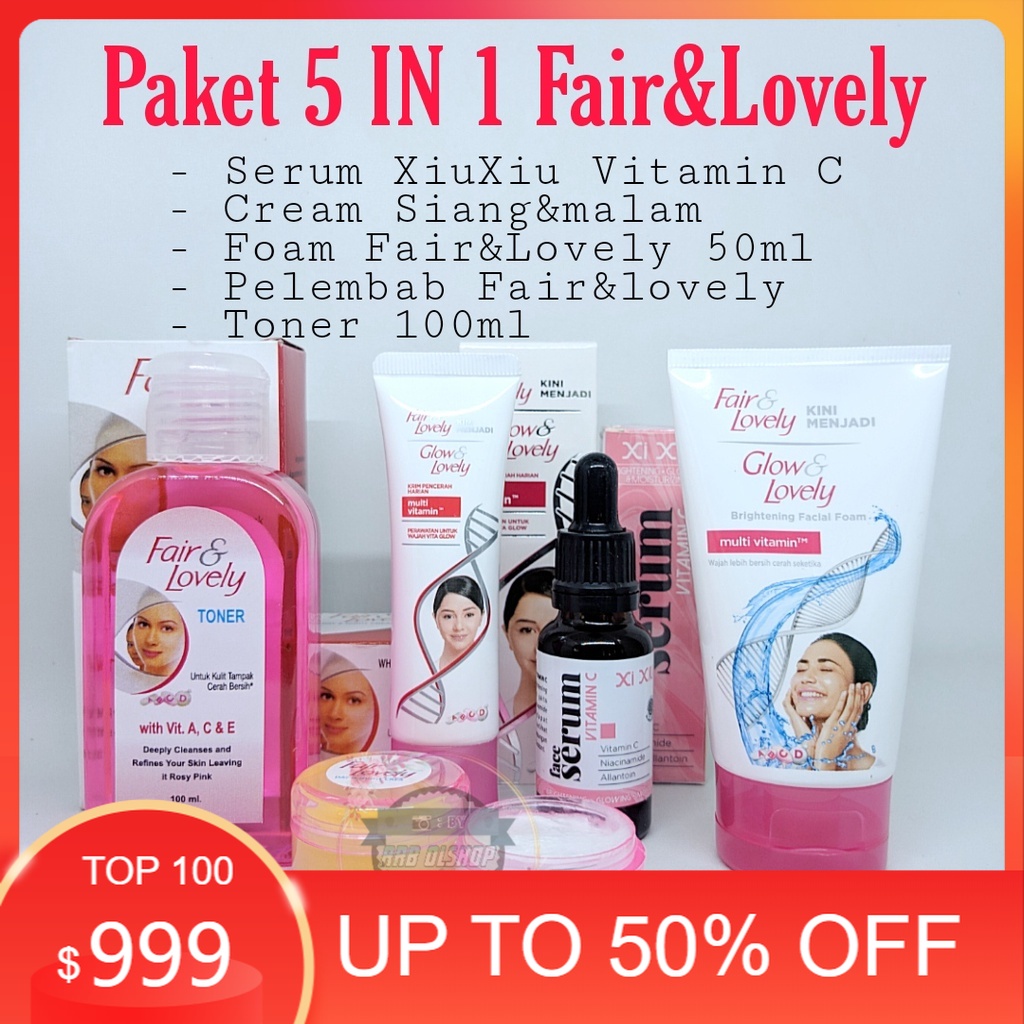 SLB _ Paket Fair&Lovely 5in1 Plus Serum Xiu Xiu VitaminC + Facial Foam 50ml + Pelembab 25gr + Cream 