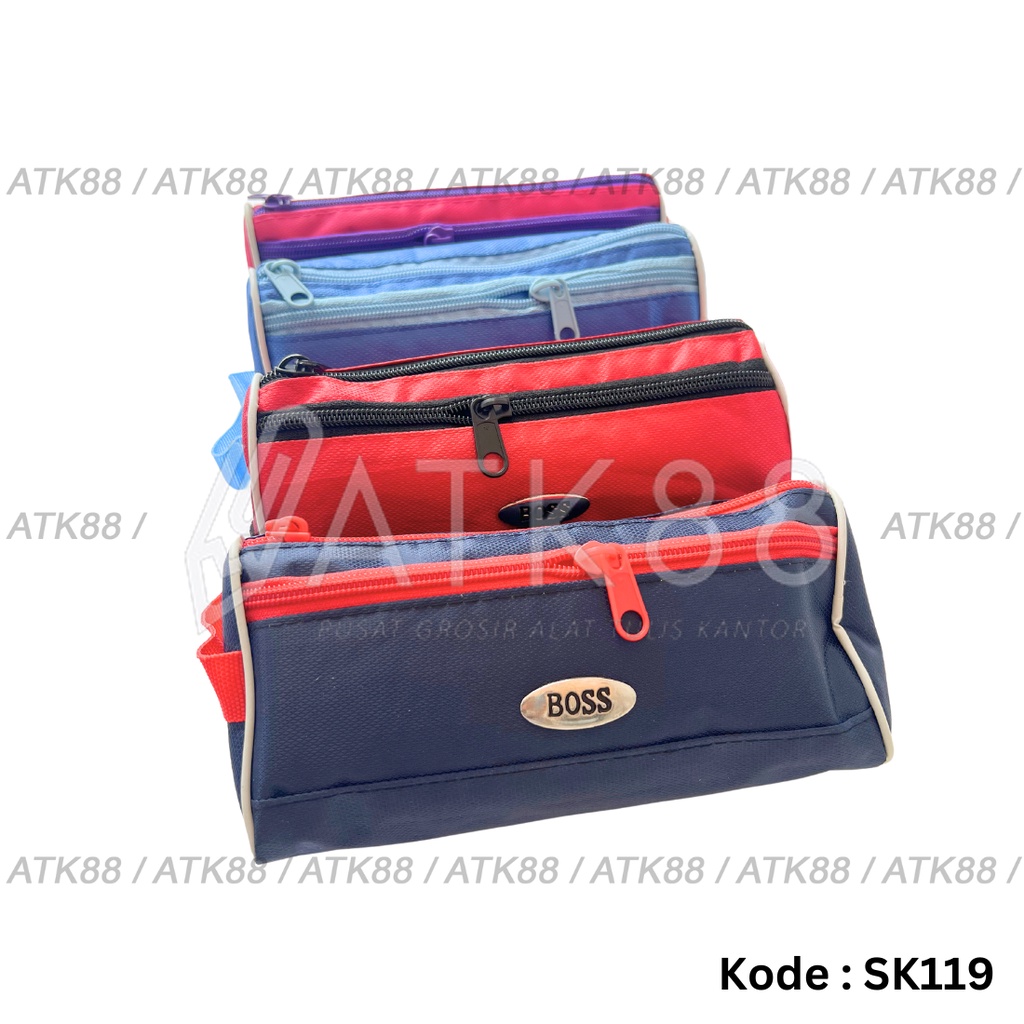 

Pencil Case / Tempat Kotak Pensil / Alat Tulis Kain Resleting Boss Polos Oval