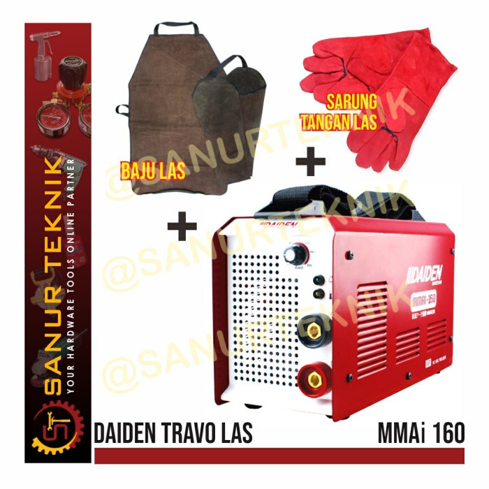 (PAKET) MESIN LAS DAIDEN MMAi 160 TRAVO LAS + BAJU LAS + SARUNG TANGAN LAS