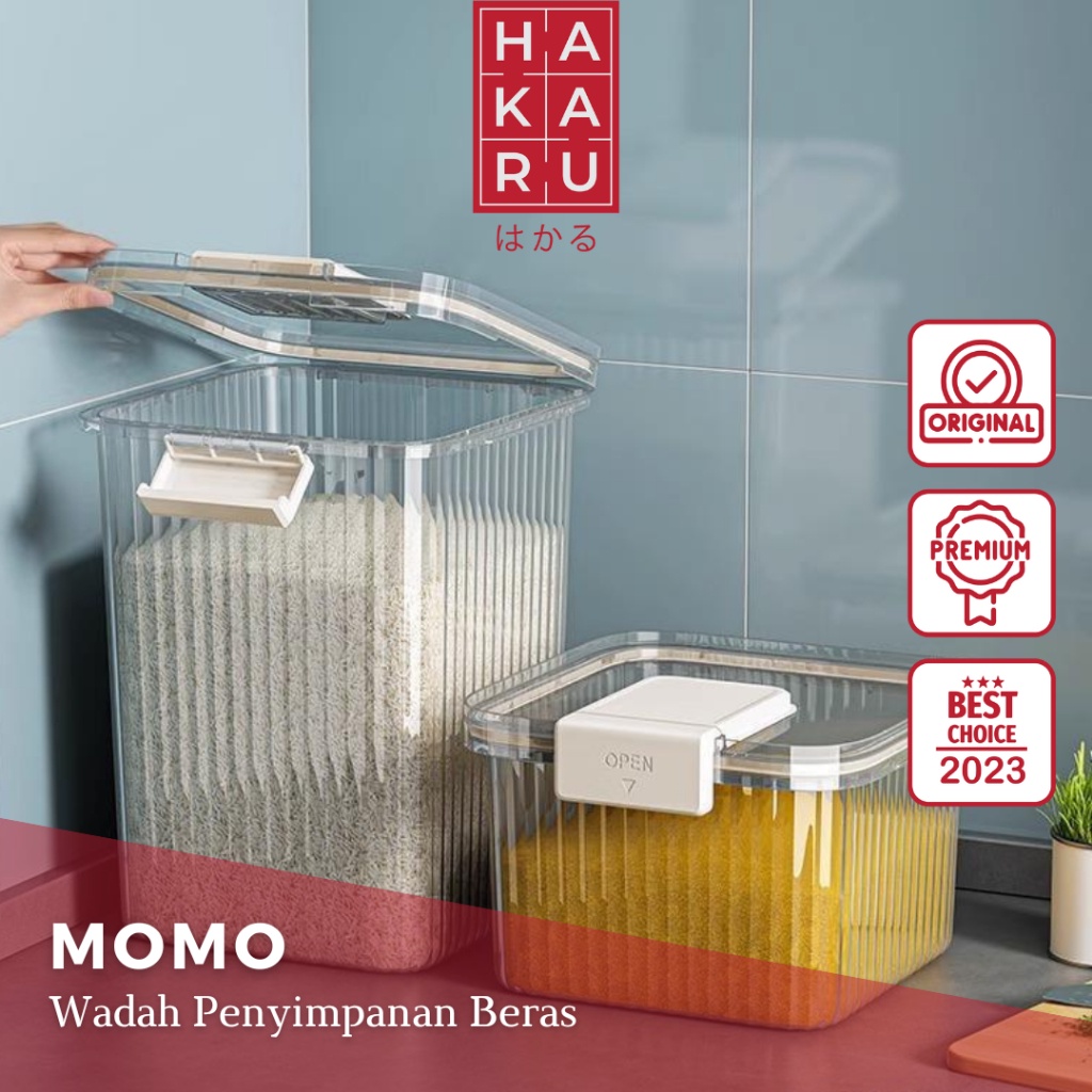 HAKARU - MOMO Toples Beras Aesthetic Wadah Penyimpanan Beras Praktis Minmalis