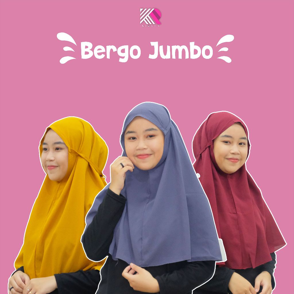 𝗞𝗜𝗥𝗔𝗡𝗔 Kerudung Bergo Maryam Jumbo Kerudung Wanita Kekinian  Hijab Jilbab Instan Semi Syar`i
