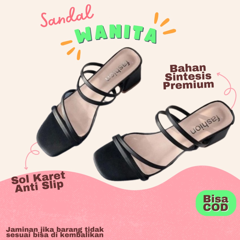 Sandal Kondangan Wanita Sendal Wanita Kekinian Sendal Heels Hak Tahu 5Cm Cewek Remaja Terbaru 2024