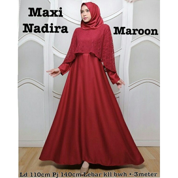 Toko88id - Baju Muslim Wanita Maxi Dress Korea Jumbo Size XL Cape Nadira - Maroon