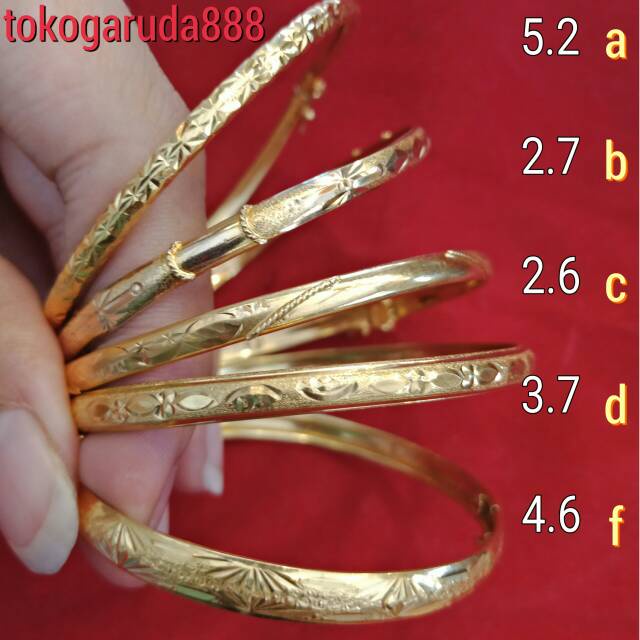 Gelang tangan anak dan dewasa emas asli kadar 700 65% 70% 22 bangle bulat ukir keroncong kuning puti