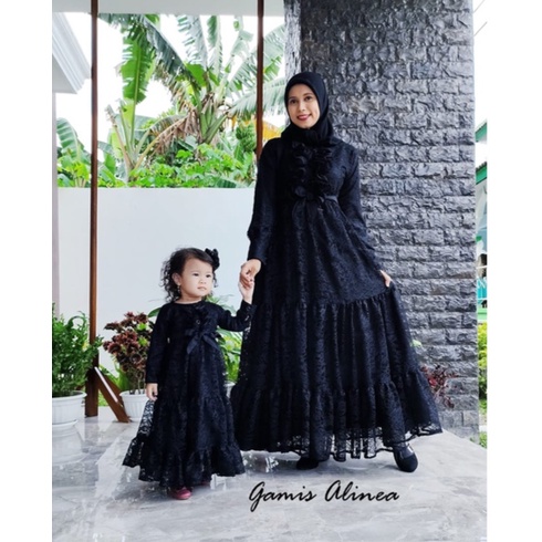 Gamis Alinea Bahan Brokat Baju Lebaran Kodangan Lamaran Keluarga Family Set Baju Couple Ibu dan Anak