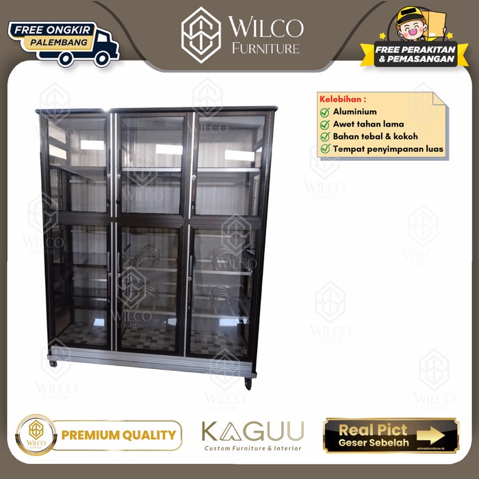 Rak Piring 3 Pintu Aluminium / Kitchen Set Murah / Lemari Piring Kaca
