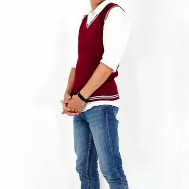 ✨BISA COD✨ -Rompi rajut pria wanita vest pria wanita jaket rompi pria wanita -red - Merah Maron, L R