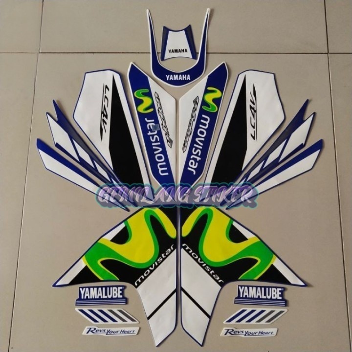Striping Decal Polet Sticker Yamaha Vixion 150 r 2013 2014 Movistar biru putih list body standar ber