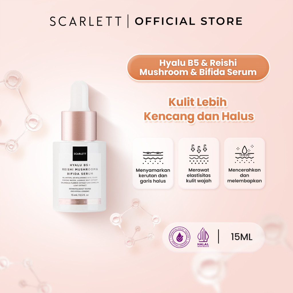 Scarlett Whitening  Hyalu B5 + Reishi Mushroom Bifida Serum Skincare Memudarkan Garis Halus Menyamar