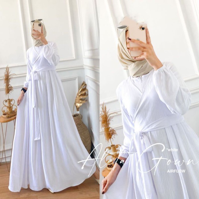 "Girya.Syo" - TERBARU Gamis Aleta Airflow Crinkle - Putih