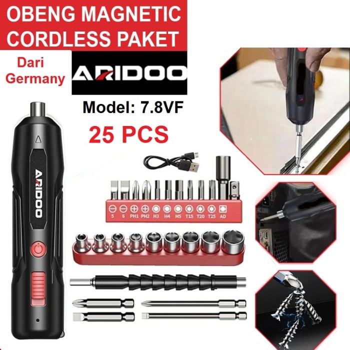 AC00 Aridoo Cordless Screwdriver Obeng Nirkabel Kepala Hex Magnetic Ekonomi