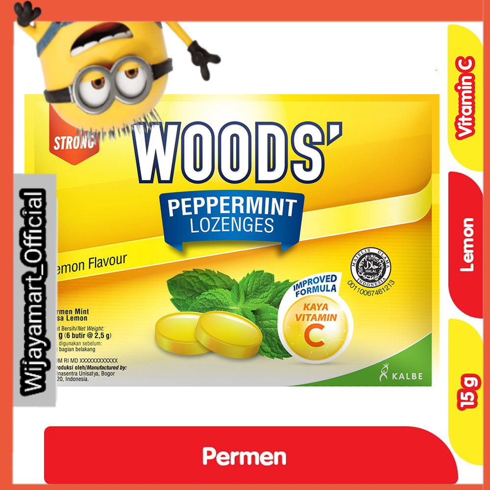 

Woods' Permen Peppermint Lozenges Lemon Vitamin C 15 g