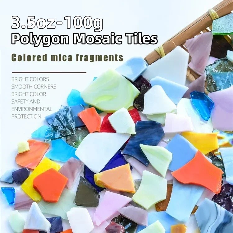 

3.5oz/100g Polygon Mica Mosaic Tiles DIY Craft Colored Fragments Glass Tile Mosaic Making Materials Irregular Shape Pieces