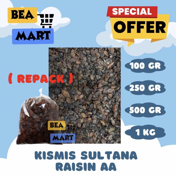 

Kismis Sultana Raisin AA 100gr 250gr 500gr 1kg | Repack Kismis Hitam Cokelat Manis Premium 100 250 500 gr g 1 kg