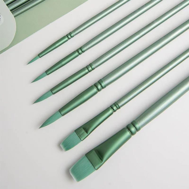 

4/6 pcs Watercolor Brush Pointed Round Flat Head Soft Hair Beginner's Art Student Hand Drawn Watercolor Nylon Painting Material