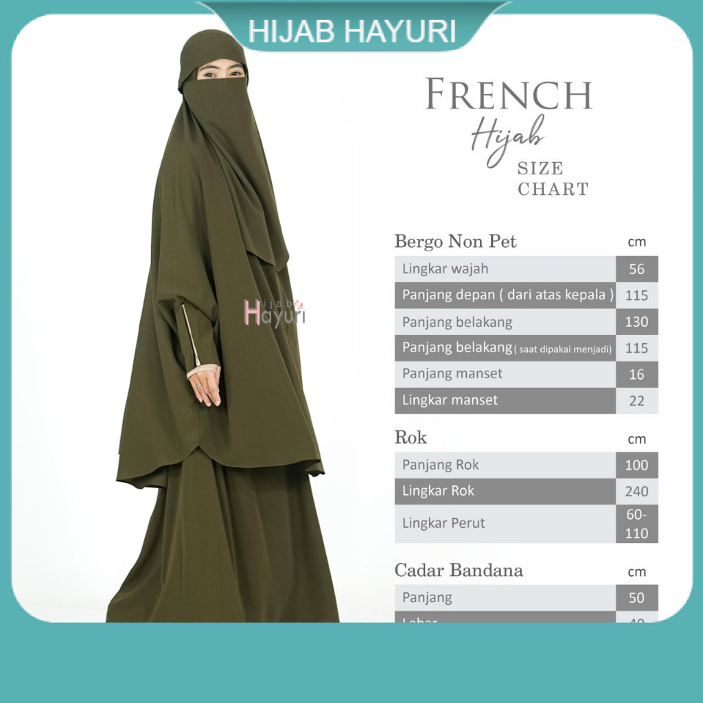 Hijab Hayuri Dress French Hijab Gamis Syar'i Bergo Non Pad Niqob Hijab Syari / Gamis muslimah Syari