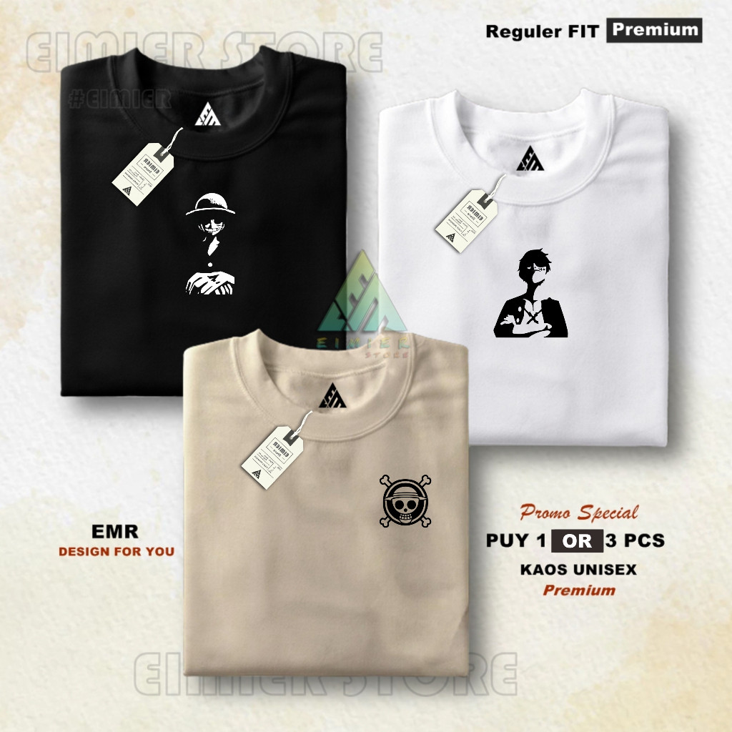 Eimier Buy 1 Get 3 Baju Kaos Pria Distro Cotton Combed 30s Premium Tshirt Luffy Anime One Piece dist