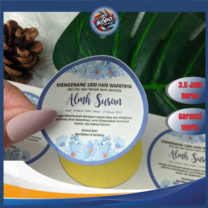 

KOPO 9-15 Sticker Label Tahlil Stiker Ucapan Mengenang Wafatnya 40 100 1000 Harinya Uk.Besar