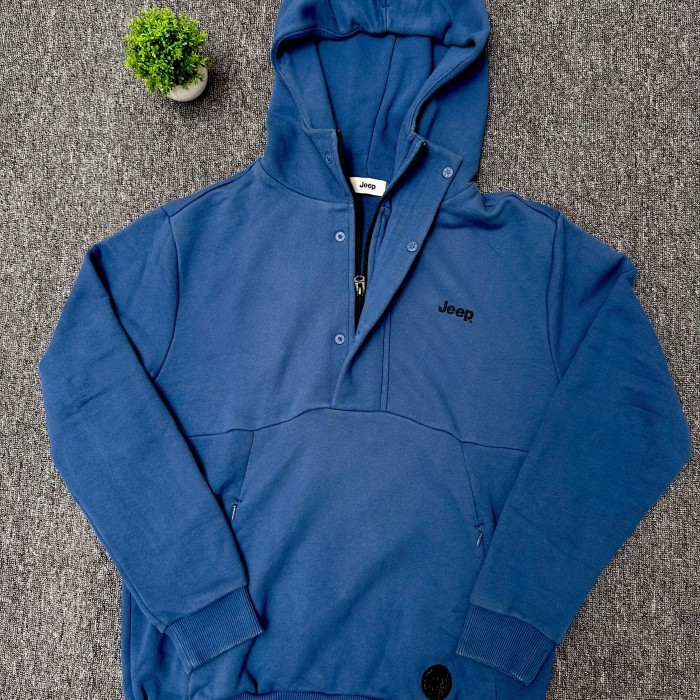 Jeep half zipper hoodie biru