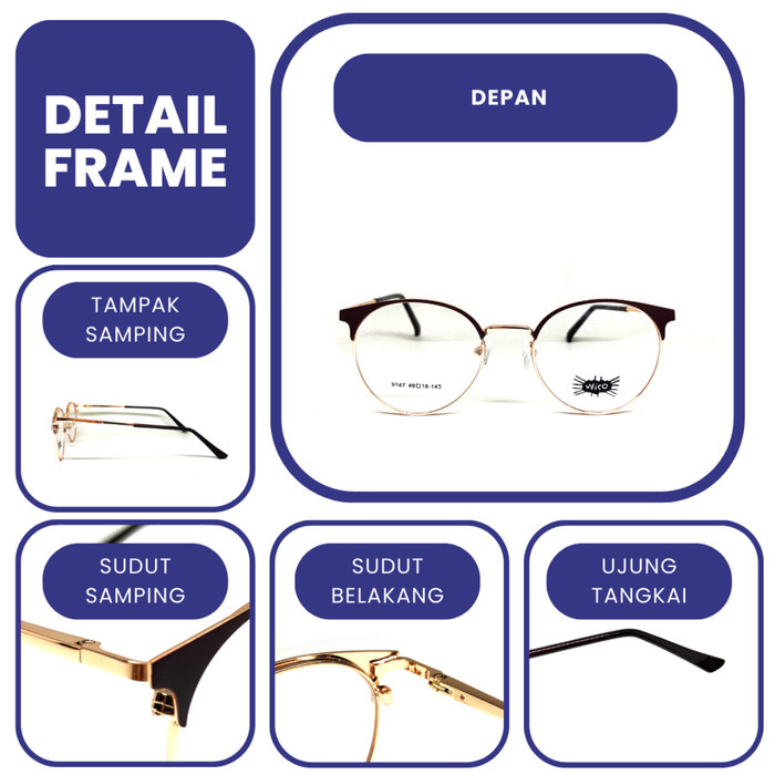FRAME KACAMATA PRIA / WANITA ORIGINAL WICO 9147 Lebar Frame 143 Full Frame MODEL BULAT