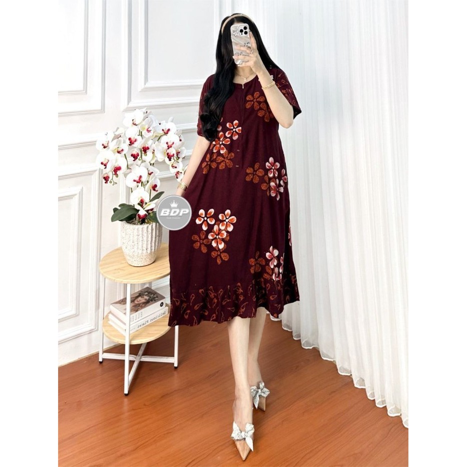 Daster Cap Maura Motif Kekinian / Daster Cap Lengan Pendek Rumahan Viral - Merah