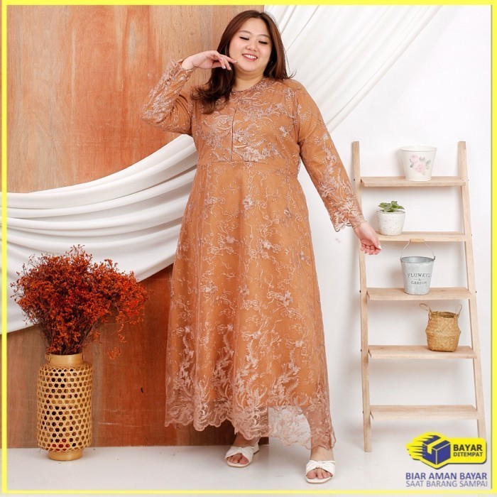 ✔SKY.LD✔ - SALE GAMIS TILE JUMBO BIGSIZE XXL - XXXL MAXI DRESS DRES KONDANGAN PESTA - COKLAT TUA