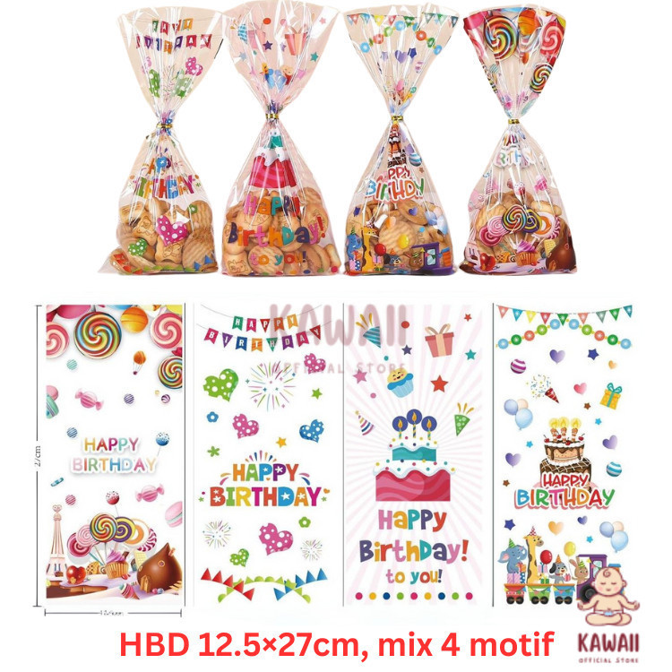 

KS Isi 50 pcs Plastik Hadiah Snack Ulang Tahun Karakter HBD 13x27cm Lucu Plastik Snack Ultah Anak Cowok Cewek Ulang Tahun Plastik Biskuit Permen