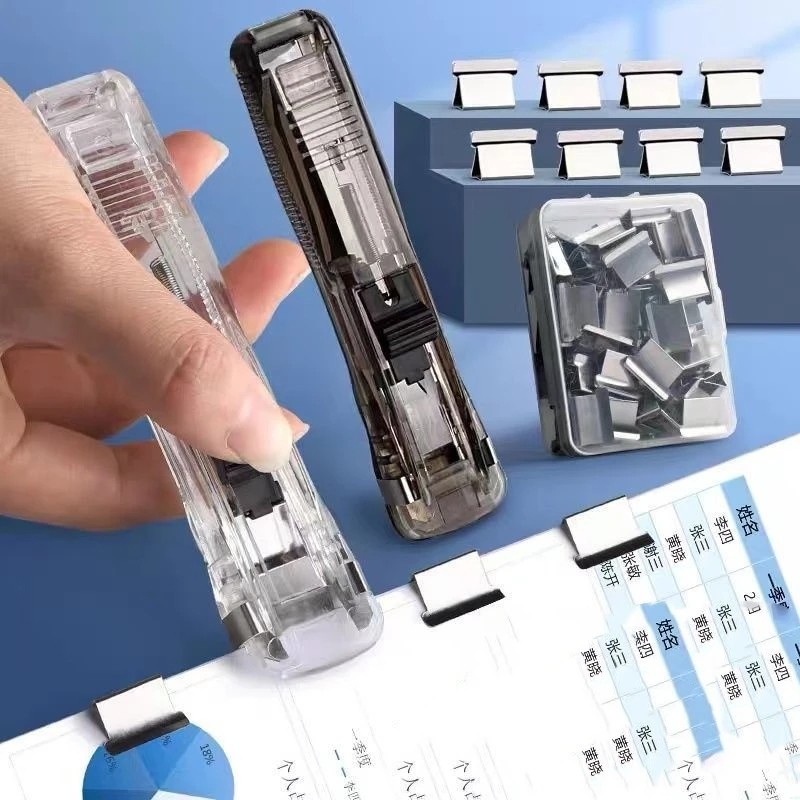 

Portable Reusable Push Clamp Staple Remover Binder School Office Stationary Transparent Metal Push Clip Stapler Fixing Organizer