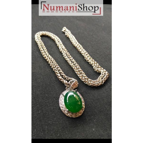 Liontin Kalung Titanium Batu Akik Natural Hijau Garut Chrysoprase HQ