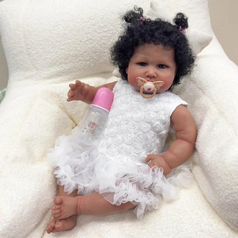 60cm Blue Sparrow Cloth Body Toddler Doll Lifelike Soft Touch Dark Skin Art Doll with Hand Root Hair