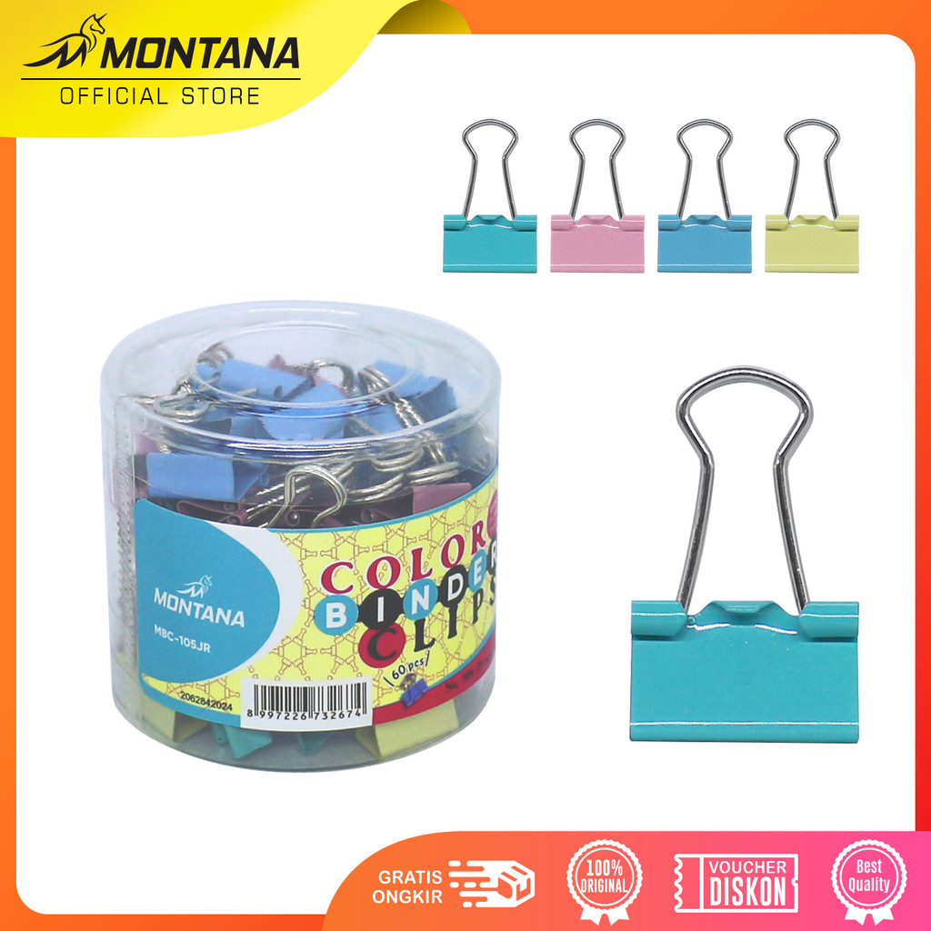 

Montana Color Binder Clips No.105 ( 15mm) / Binder Clip 1 Jar isi 60Pcs