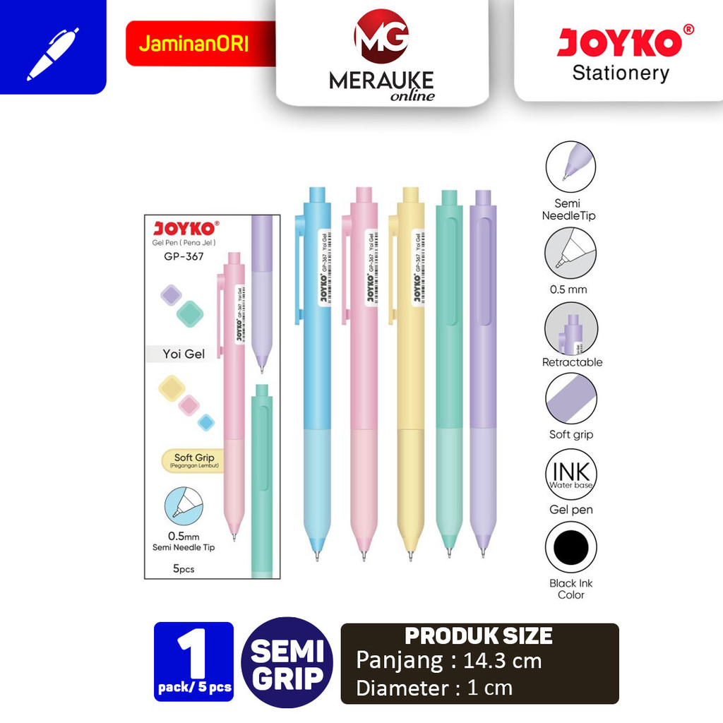 

Gel Pen Pulpen Gel Joyko GP-367 Yoi Gel 0.5mm (1 Pack isi 5 Pcs)