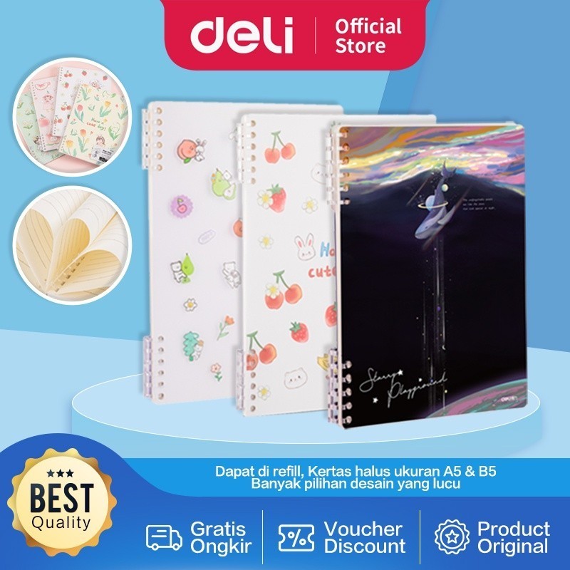 

Deli Loose-Leaf Notebook / Binder Buku Catatan Lucu Dapat di Refill Isi 50 Lembar A5 B5 EN206